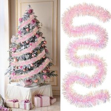 Shiny Pink Tinsel Garland Pink Christmas Snowflake Pendant  Wedding Decor