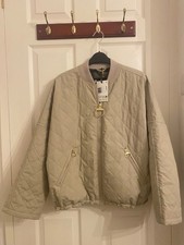 Barbour Emlyn Re-Engineered Quilted Bomber Jacket, Light Grey, UK 10, RRP £179