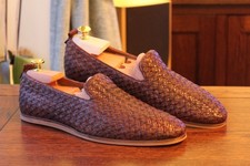 Bertie Men's Brown Woven Lattice Leather Loafer Shoes UK 8 EUR 42