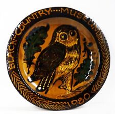 Large JEAN HAMPTON Studio Pottery Slipware OWL Plate Black Country Museum 1980
