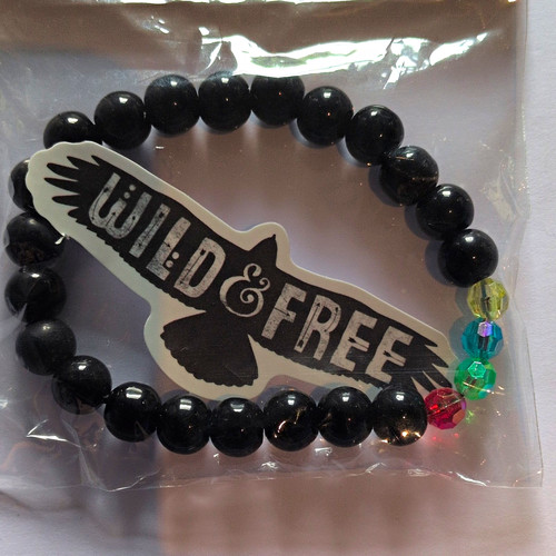 Black beaded stretch bracelet - beaded,