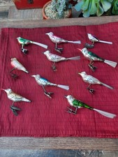 VINTAGE CHRISTMAS BAUBLES MERCURY GLASS, 10 CLIP ON MERCURY GLASS BIRDS RARE