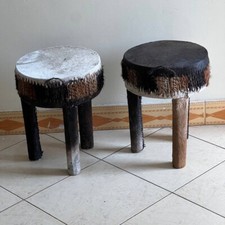 Two Cowhide Drum Coffee Stools