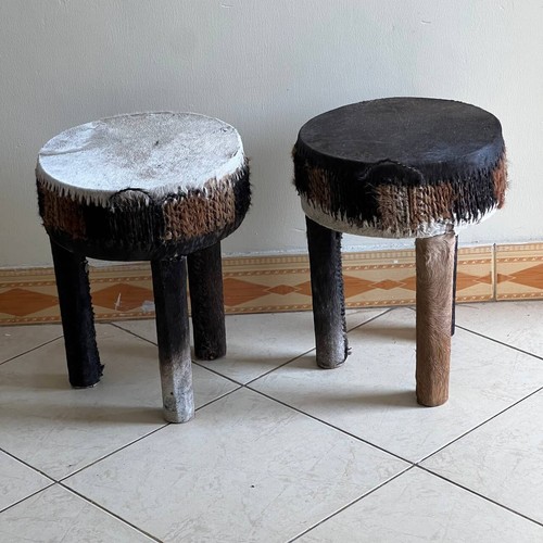 Two cowhide drum - coffee, stools