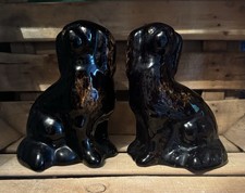 2 China Pottery Dark Brown Dog Ornaments Figurines  #AGT14