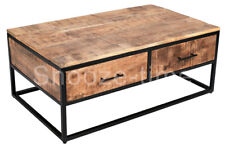Industrial Style Solid Wood Coffee Table with drawer metal frame rustic table