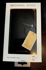 Michael Kors Apple IPhone X/XS Black Saffino Leather Folio Wallet Full Case. NEW