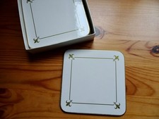 Set of 6 Clover Leaf white coasters with goilf fleur de lys