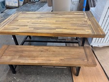 Garden Table Solid Oak  Outdoor Table Sets Bench Steel and Solid Wood