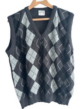 Vintage Menswear Knit Granddad Vest V Neck XL Grey Black Acrylic Made In The UK