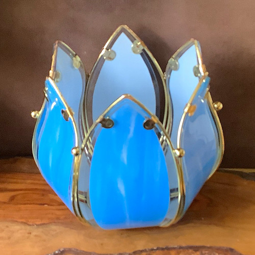 Blue glass flower lampshade - glass,