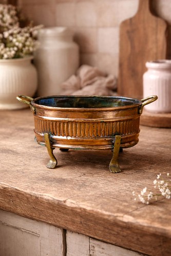 Antique copper brazier planter - antique,