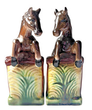 Vintage Horse Bookends Hand Painted Ceramic Mid Century Retro Home Decor 6"