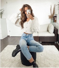 ZARA Women V Neck Pearl Knit