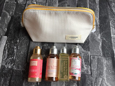 l'occitane 4x 75ml shower gels, verbena,pivoine flora,roses, cherry +zipped bag