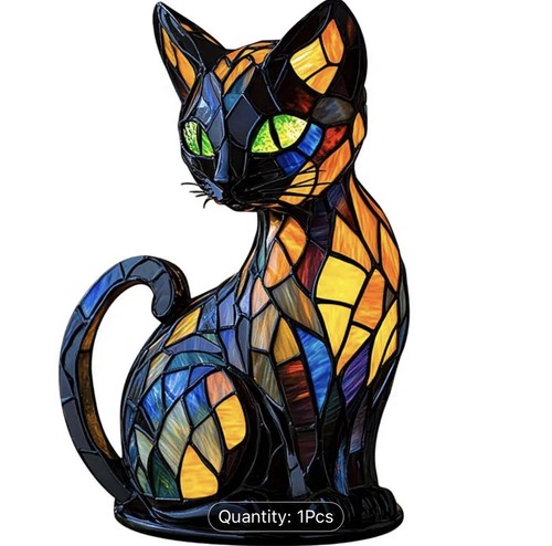 Vintage stained glass cat - stained,