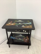 Antique Japanese Black Lacquer 2 Tier Music Box Table With Drawer @hc#MEZ