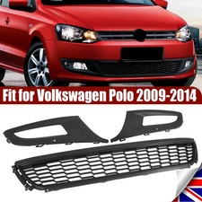 FOR VW POLO 6R 2009-2014 FRONT BUMPER LOWER CENTRE GRILLE & FOG LIGHT COVER SET