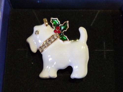 White diamante scottie dog - white,