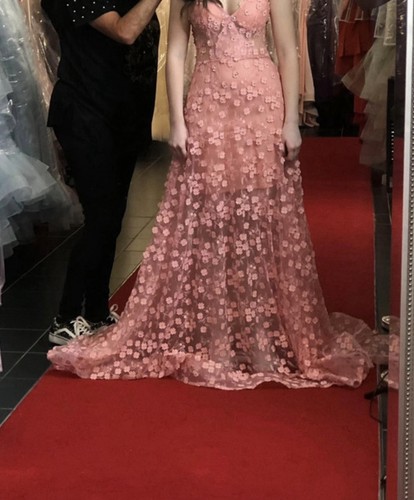 Jovani pink floral - pink, beaded