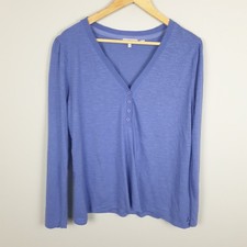 FatFace Top Womens 16 Blue V Neck Button Front Relaxed Coastal Casual Everyday