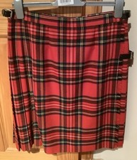 Ladies Wool Knee Length Kilt Size 16, Red Tartan, New Without Tags
