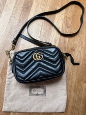 Gucci Marmont Chain Crossbody Mini Camera Bag Leather Black