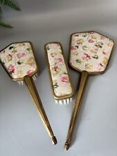A Lovely Vintage Floral Three Piece Dressing Table Set Brush Mirror & Comb Set