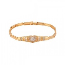 Gold Plated Heart Bracelet Women’s Sparkle Cubic Zirconia Brass Jewelry Gift
