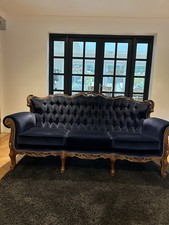 Blue Velvet Baroque Style Sofa