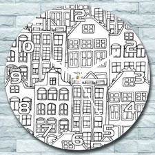 Glass Wall Clock Round Doodle