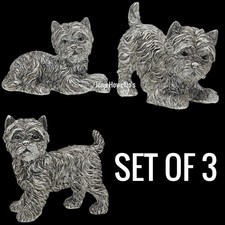 West Highland Terrier Dog Ornament Silver Westie Dog Figurine Collectable SET 3