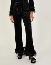Monsoon Raegan Black Velvet Feather Trim Flared Trouser Pants UK10 US6 BNWT