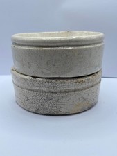 2 old stained & crazed meat paste pots