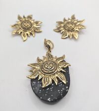 Vintage Pierre Lang Golden Finished Vintage Sun Pendant And Clip On Earrings Set
