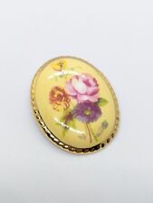 VINTAGE Aynsley Fine Bone China Floral Brooch Gold Tone Edge Boxed L5cm Vgc
