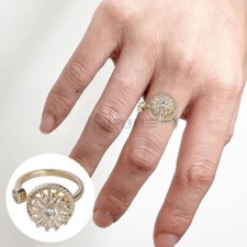 Spinning Fidget Ring Round Crysal Gold Plated Stainless Steel Anti-Anxiety Ring