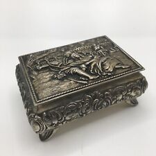 Vintage Silver Plated Trinket Jewellery Box Lovers Scene Rectangle Marked Swan T
