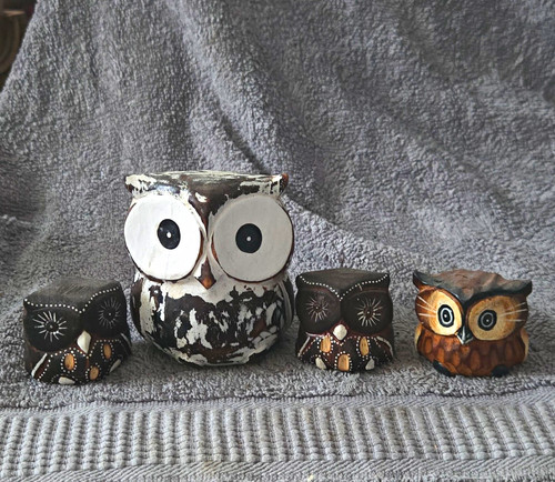 Hand painted wooden owl - hand,