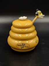 Ceramic 'Honey Miel' Beehive Honey Pot With Wooden Dipper
