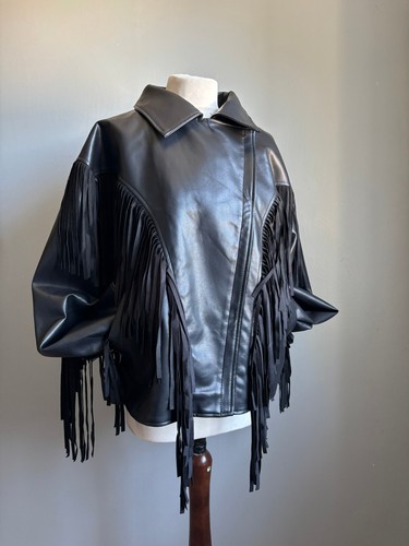 Fringe faux leather biker - fringe,