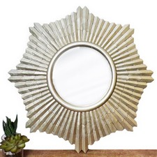 Starburst Wall Mirror Sunburst Antique Silver 46cm Used Heavy Retro Modern