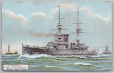 HMS CAESAR Passing the Eddystone Lighthouse Postcard, Postmarked 1913