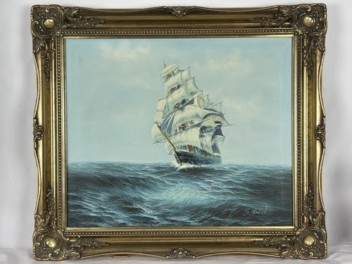 Vintage oil painting sailing - oil,