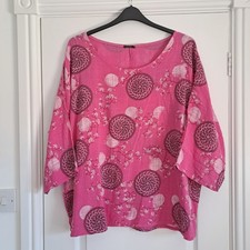 Roman Pink Floral Tunic Top UK Large Chest 40-50in Linen Look Cotton Ladies 