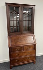 Chinese Writing Bureau Desk Secretaire Bookcase Oriental Hardwood Vintage