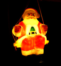 Large Vintage Santa Blow Mould 1980's Light Up Father Christmas On A Swing