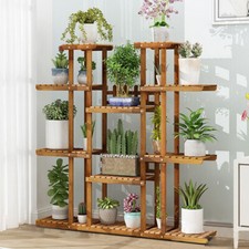 Retro Tall Wood Plant Stand Flower Herb Rack 17 Pots Bonsai Display Open Shelves