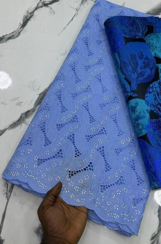 Blue cotton lace fabric - lace,