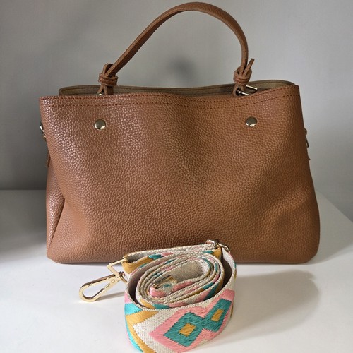 Tan faux leather handbag tote - leather,